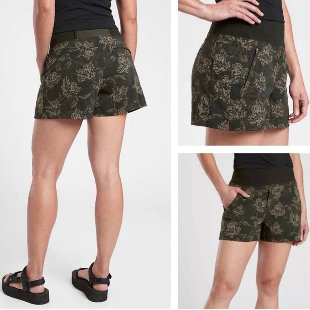 NEW Athleta Trekkie North Printed Shorts Green/Black Floral - Size 20